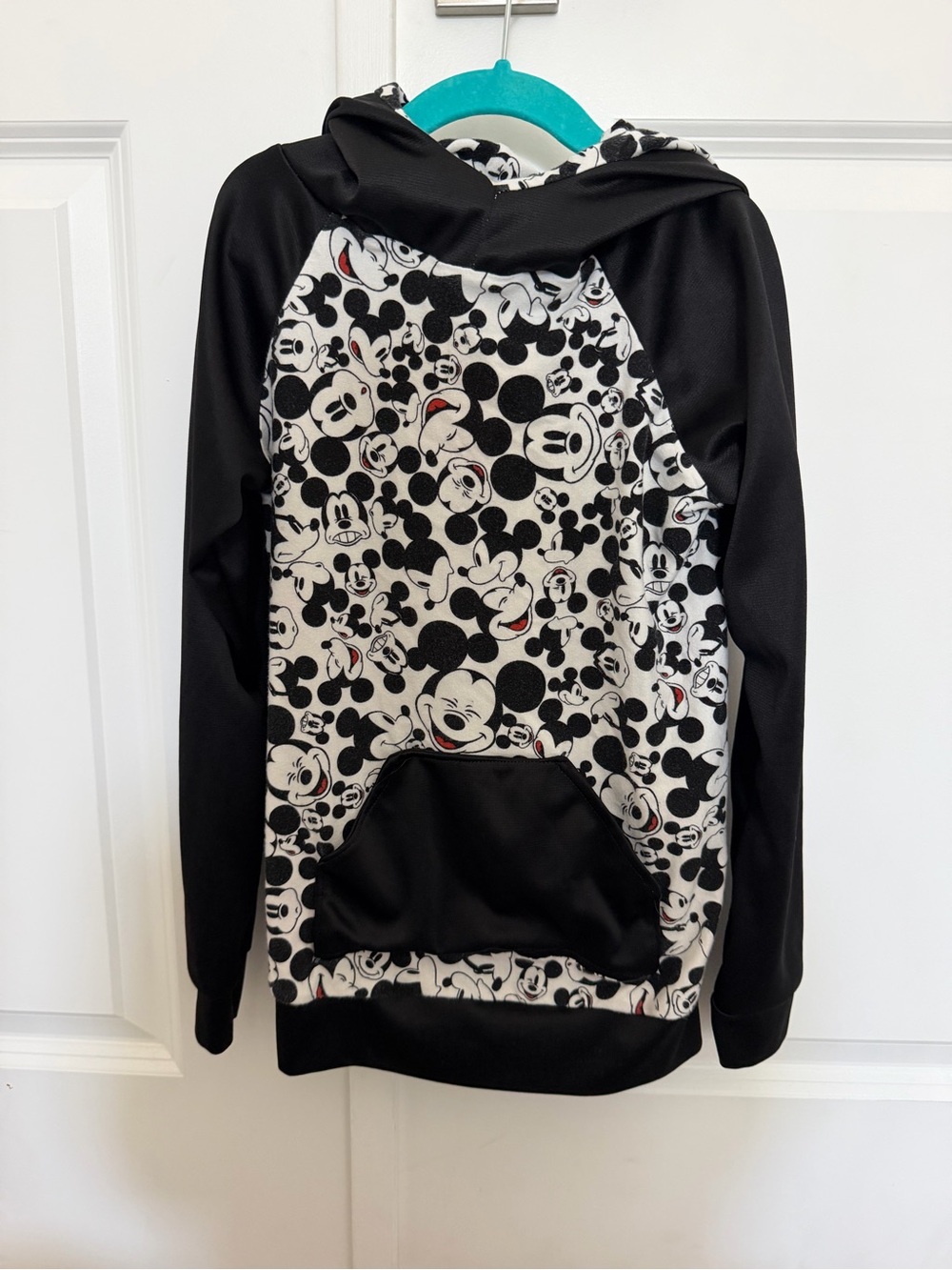 Disney Kids Mickey Black Hoodie with Black & White Mickey Print